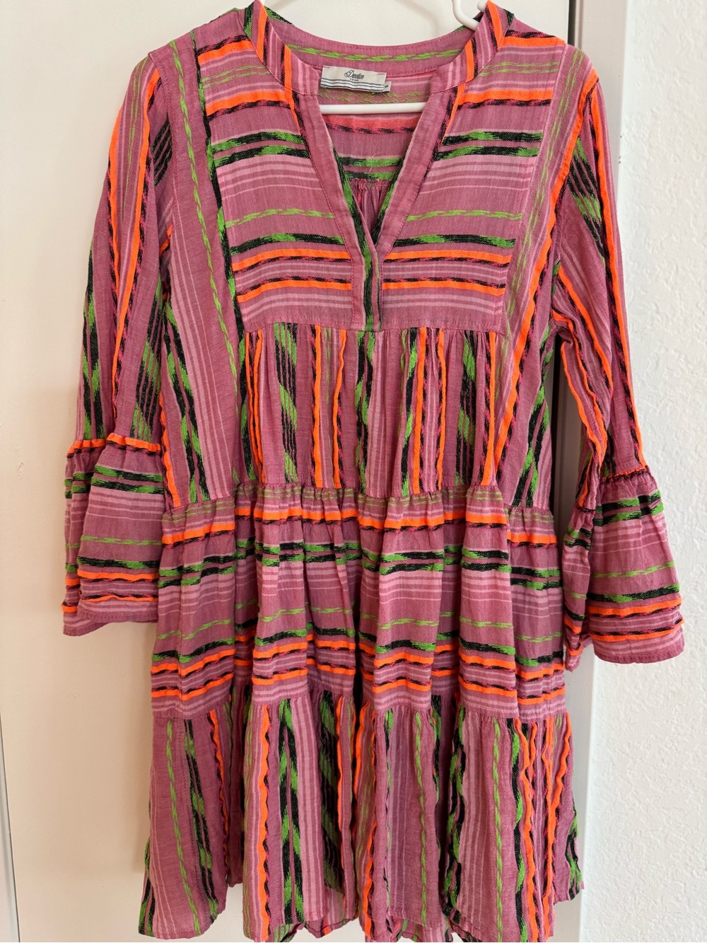 Devotion TWINS Striped Tiered Mini Dress - Pink, Orange & Green - Picture 3 of 8